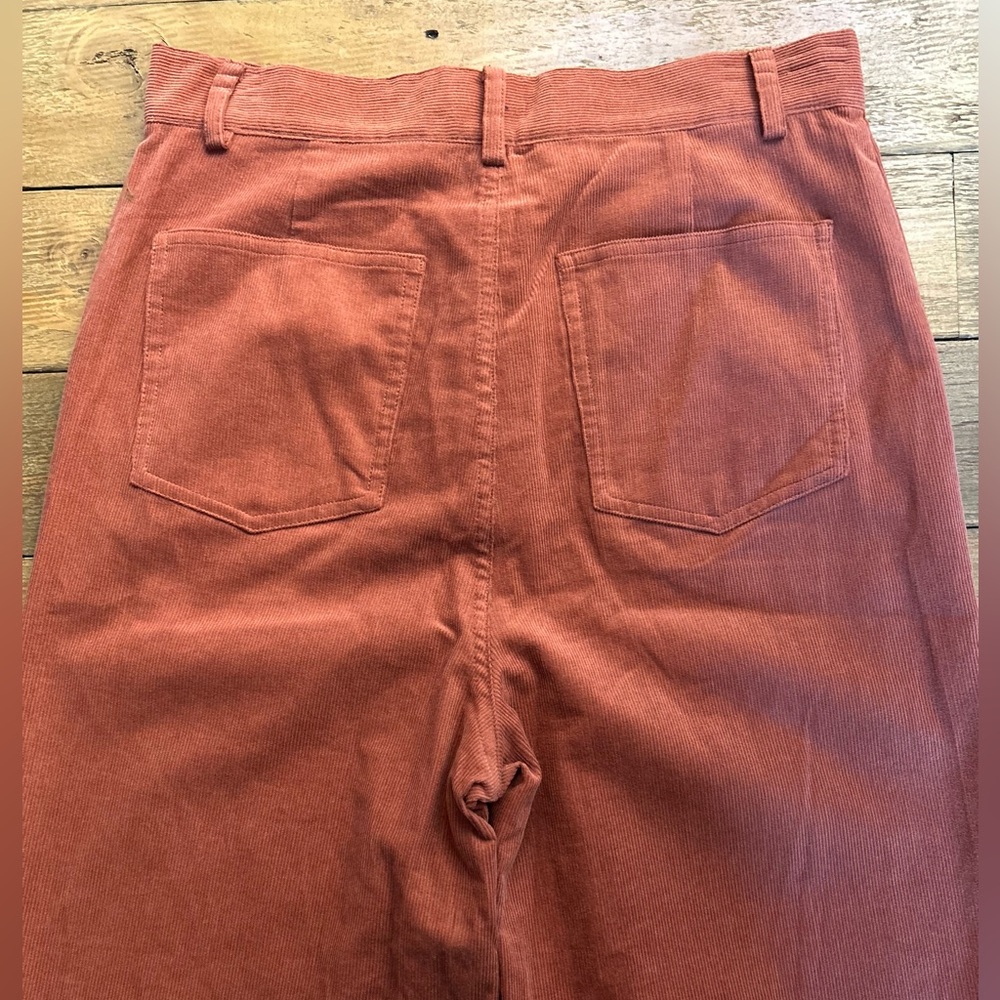Elodie Rust Microribbed Corduroy High-Waist Straight Leg Pants - Picture 4 of 9